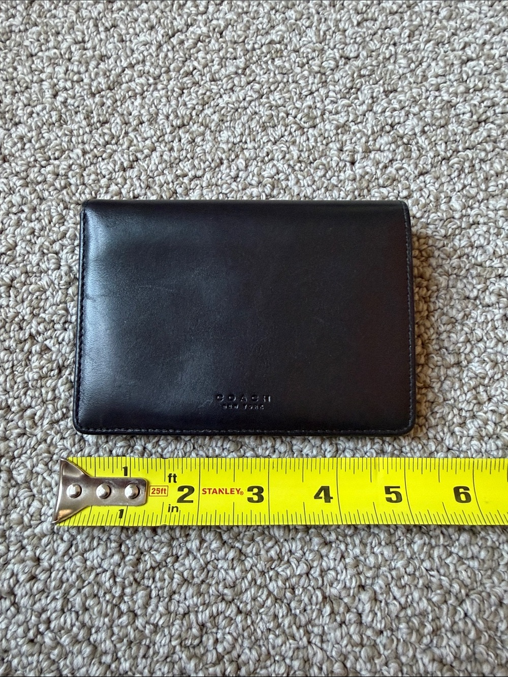 RARE Vintage Coach Black Leather Compact Bifold Wallet Snap Pocket Made in Spain - Picture 3 of 11
